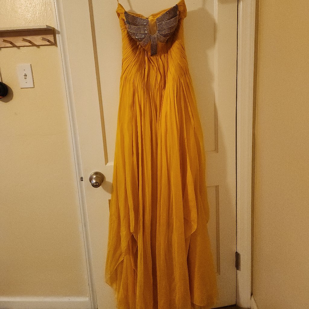 It's Mine Strapless Canary Yellow Silk Chiffon Luxury Evening Dress Nwt